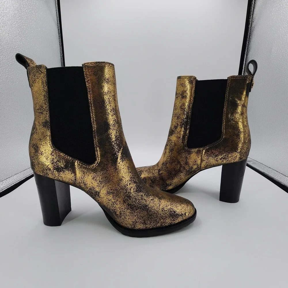 Lauren Ralph Lauren Mylah Stretch Metallic Ankle Boots Womens Size 8B NEW in Box